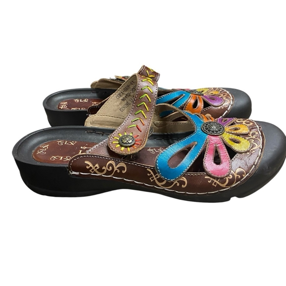 Spring Step Copa Clog Leather Mary Jane Strap Slip On Lagenlook MultiColor Sz 41